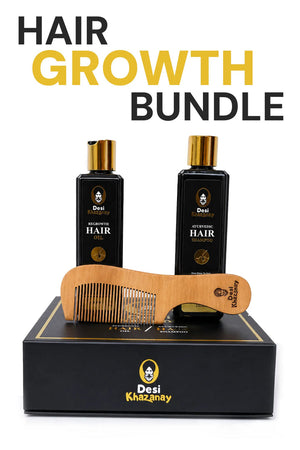 Hair Growth Bundle Pakistan – Complete Hair Care Set (Hair Oil + Shampoo + Wooden Comb)